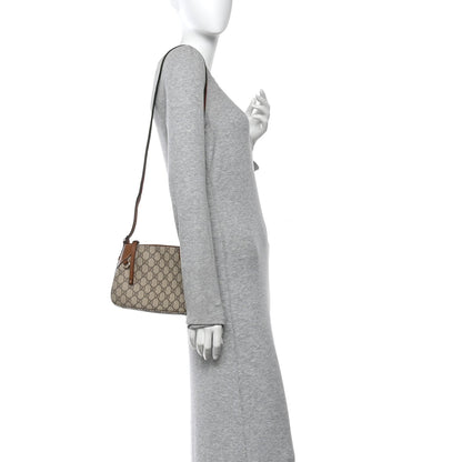 GG Supreme Monogram Textured Calfskin Small Emblem Shoulder Bag Beige Dark Brown