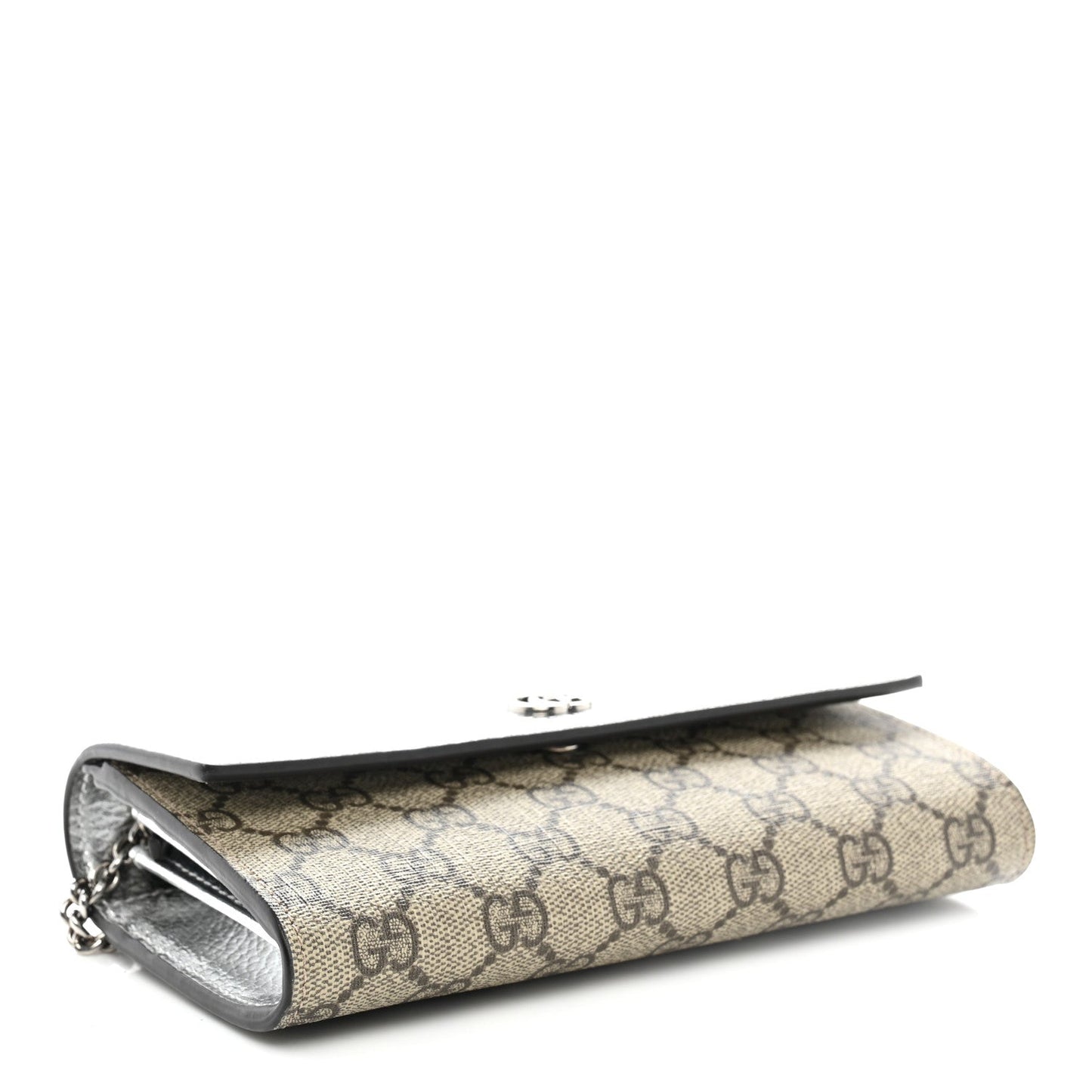 Metallic Calfskin GG Supreme Monogram Petite GG Marmont Wallet Chain Bag Silver Beige Ebony