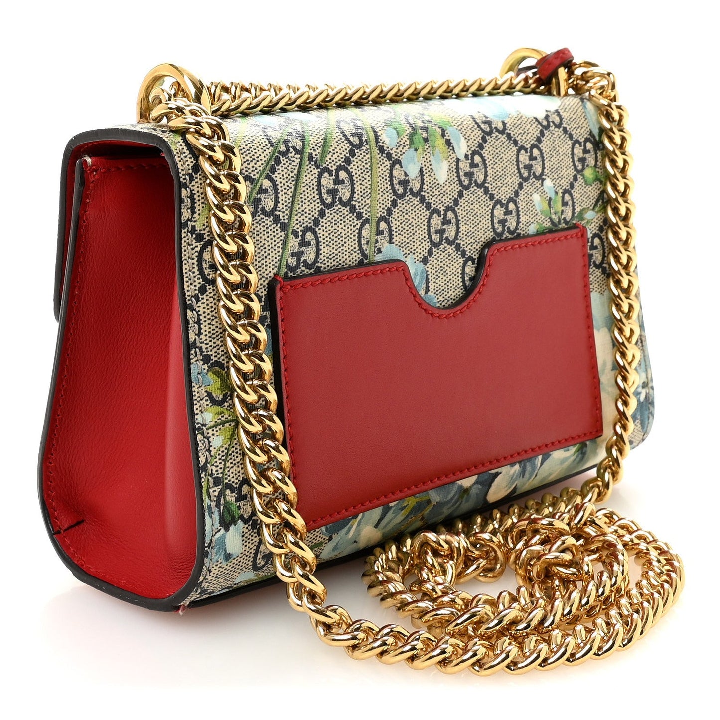 GG Supreme Monogram Blooms Small Padlock Shoulder Bag Beige Blue Navy Hibiscus Red