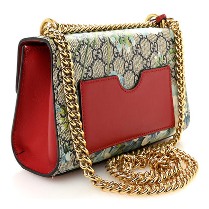 GG Supreme Monogram Blooms Small Padlock Shoulder Bag Beige Blue Navy Hibiscus Red
