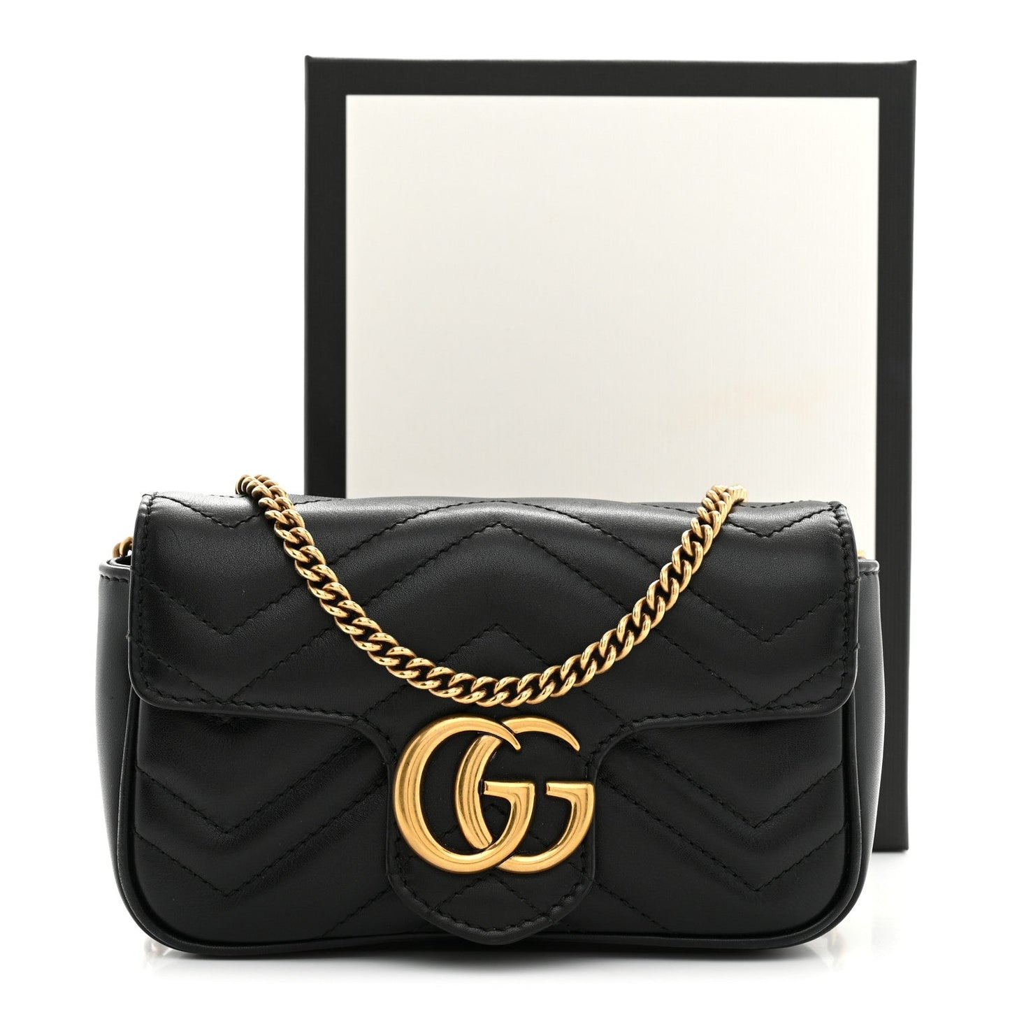 Calfskin Matelasse Super Mini GG Marmont Shoulder Bag Black