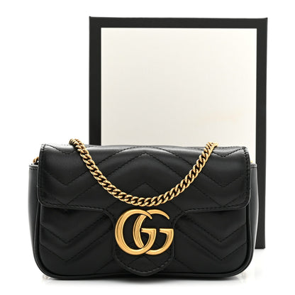 Calfskin Matelasse Super Mini GG Marmont Shoulder Bag Black