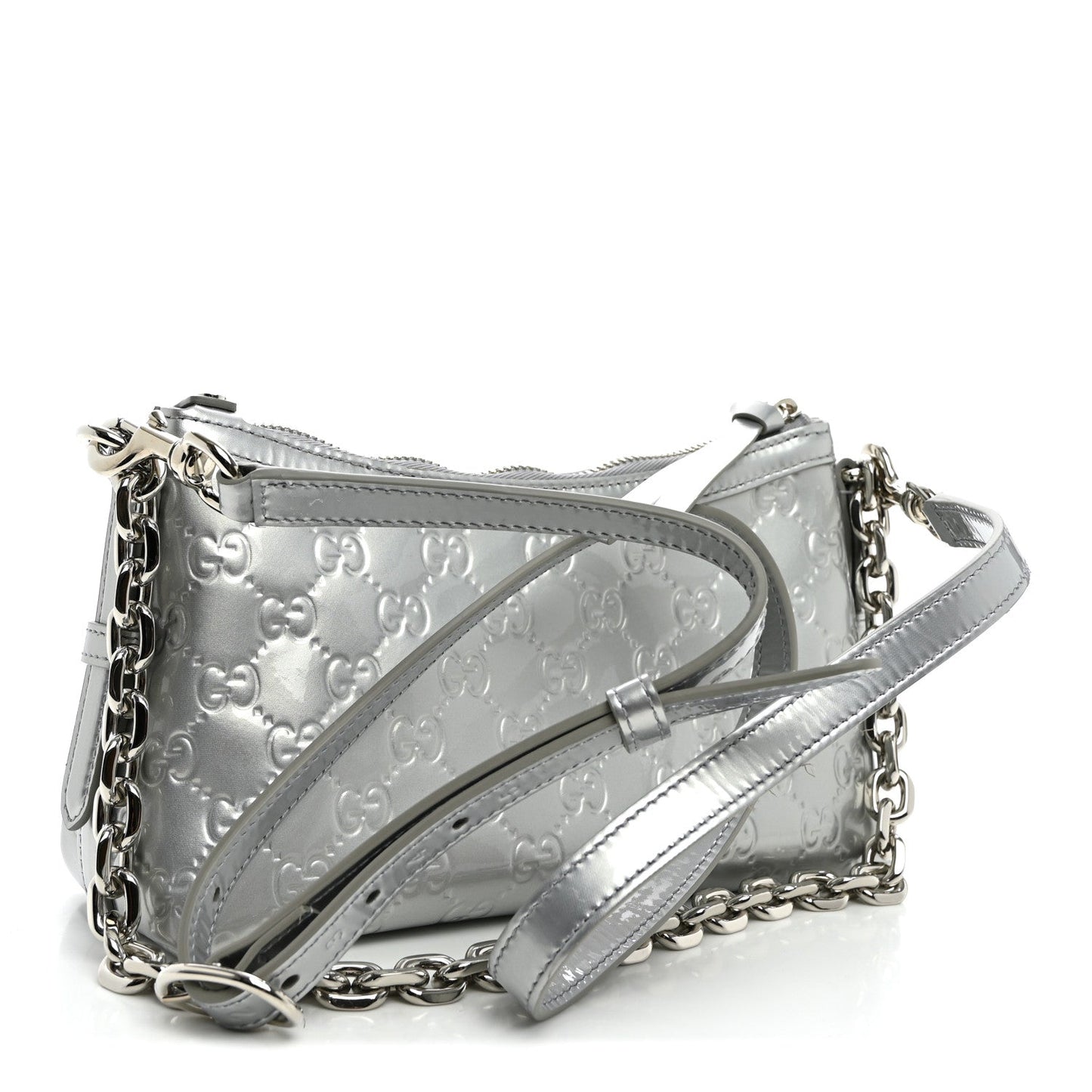 Shine Guccissima Emblem Small Shoulder Bag Silver