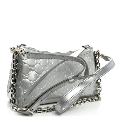 Shine Guccissima Emblem Small Shoulder Bag Silver