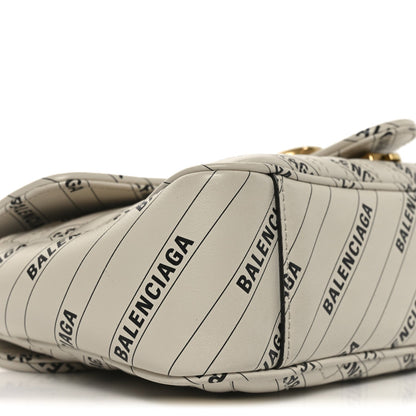 X BALENCIAGA Calfskin Matelasse Logo Print Small GG Marmont Shoulder Bag White