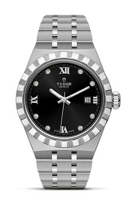Tudor Royal Automatic Diamonds Black Dial Silver Steel Strap Watch for Men - M28600-0004