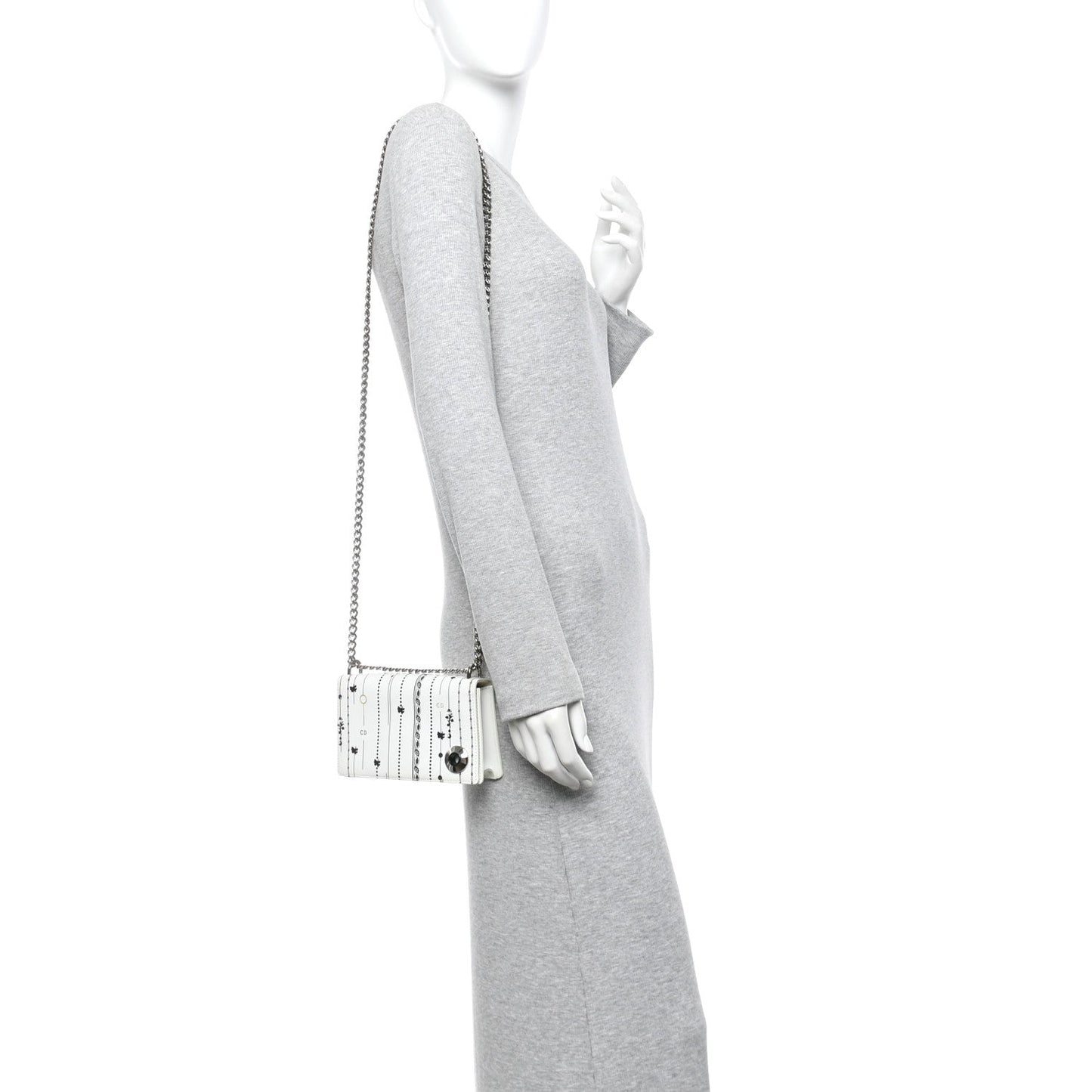 Calfskin Printed Mini Diorama Flap Bag White