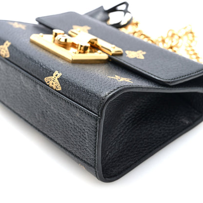 Grained Calfskin Bee Star Small Padlock Shoulder Bag Black