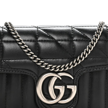 Calfskin Matelasse Aria Super Mini GG Marmont Shoulder Bag Black