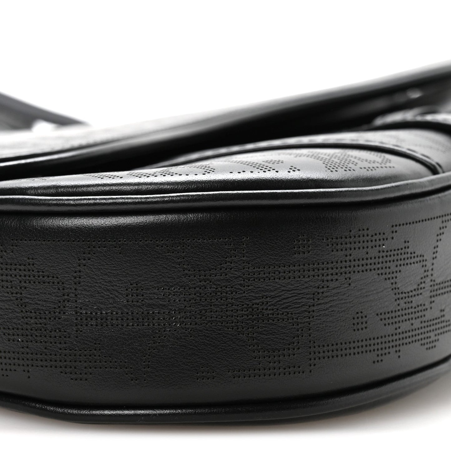 Calfskin Perforated Oblique Galaxy Mens Saddle Bag Black