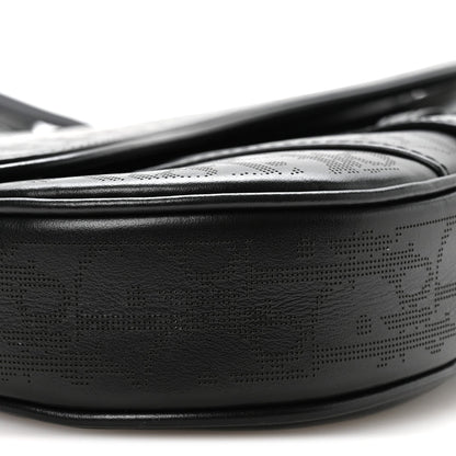 Calfskin Perforated Oblique Galaxy Mens Saddle Bag Black
