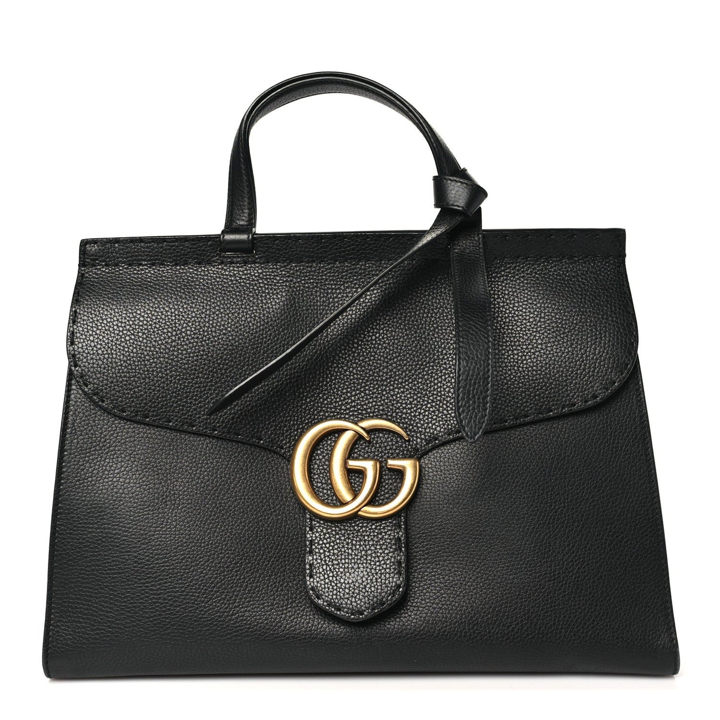 Calfskin Medium GG Marmont Top Handle Bag Black
