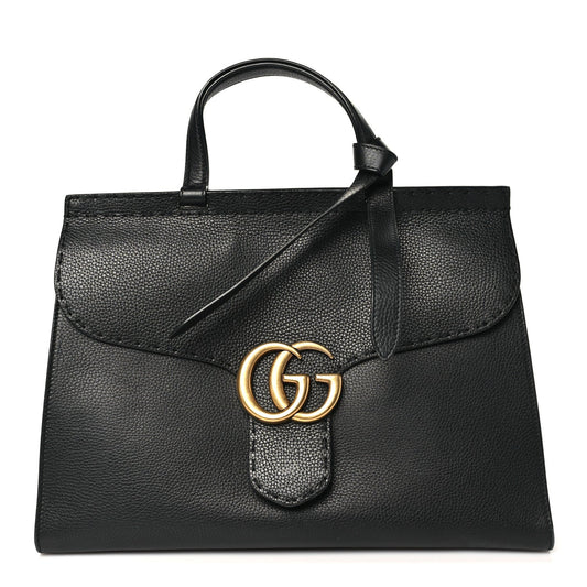 Calfskin Medium GG Marmont Top Handle Bag Black