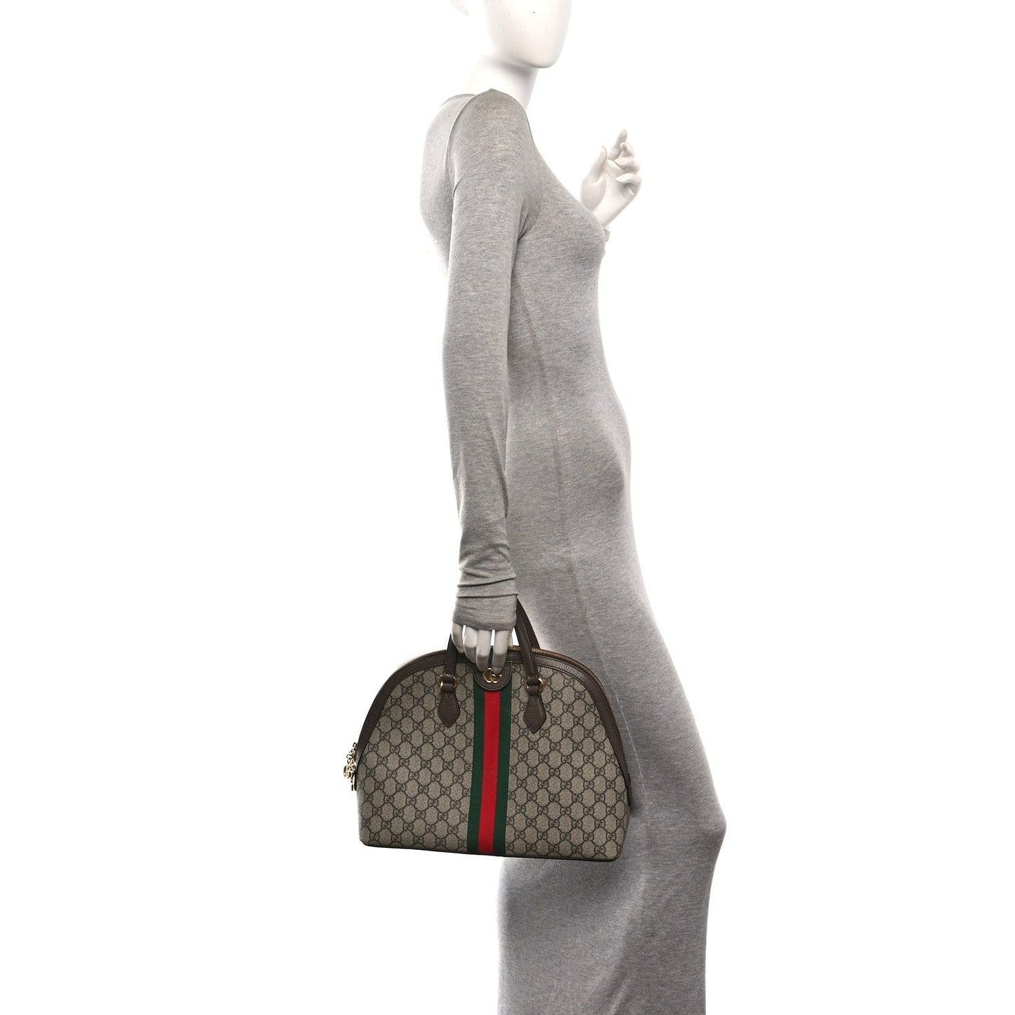 GG Supreme Monogram Web Medium Ophidia Top Handle Dome Bag Brown