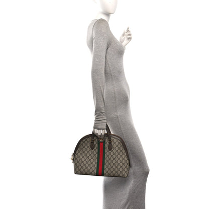 GG Supreme Monogram Web Medium Ophidia Top Handle Dome Bag Brown