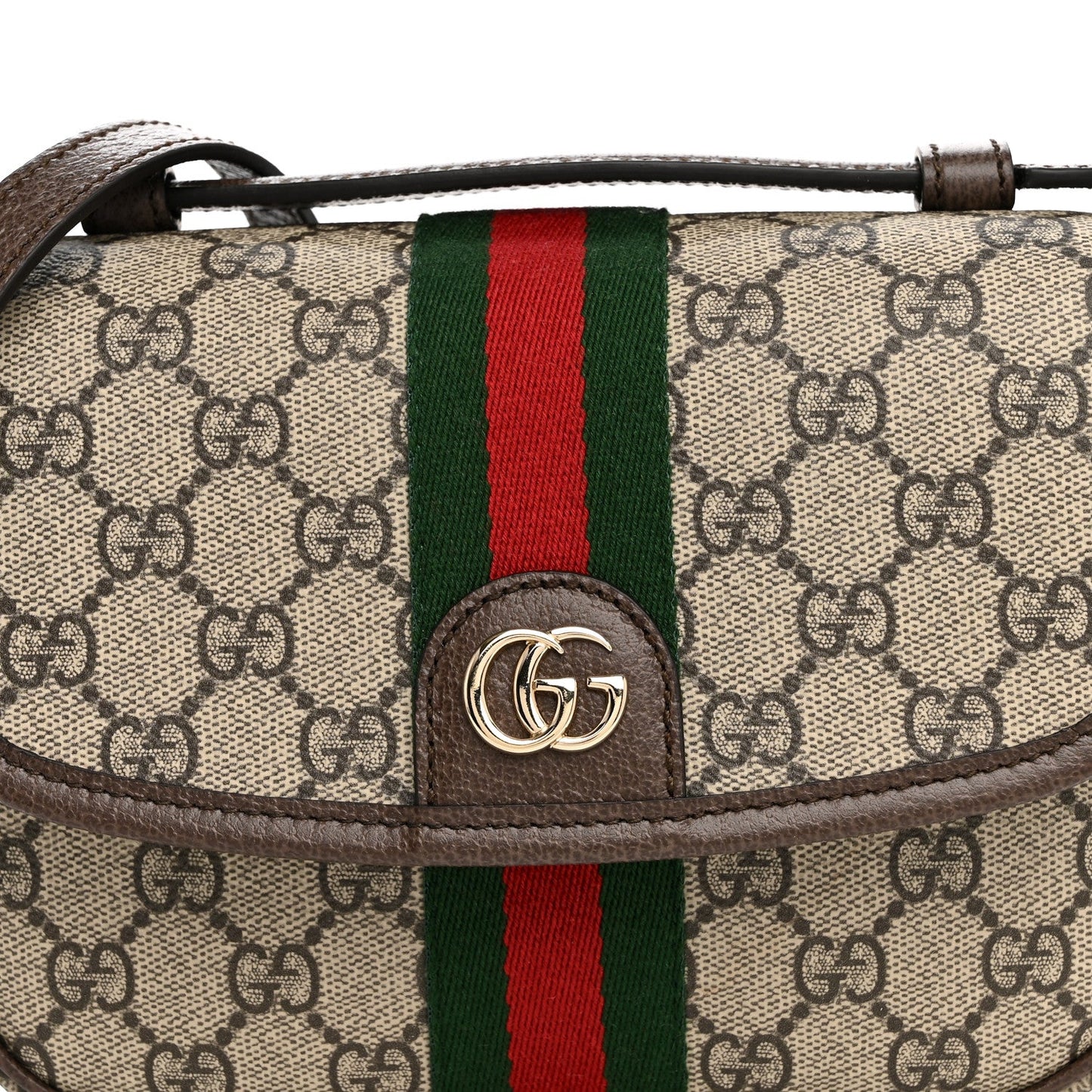 GG Supreme Monogram Textured Dollar Calfskin Small Ophidia Top Handle Shoulder Bag Beige Brown