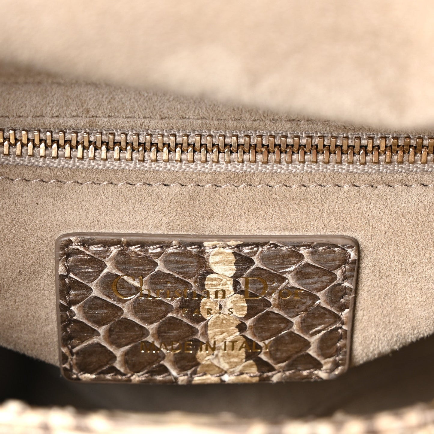 Metallic Snakeskin Cannage Mini Lady Dior Beige