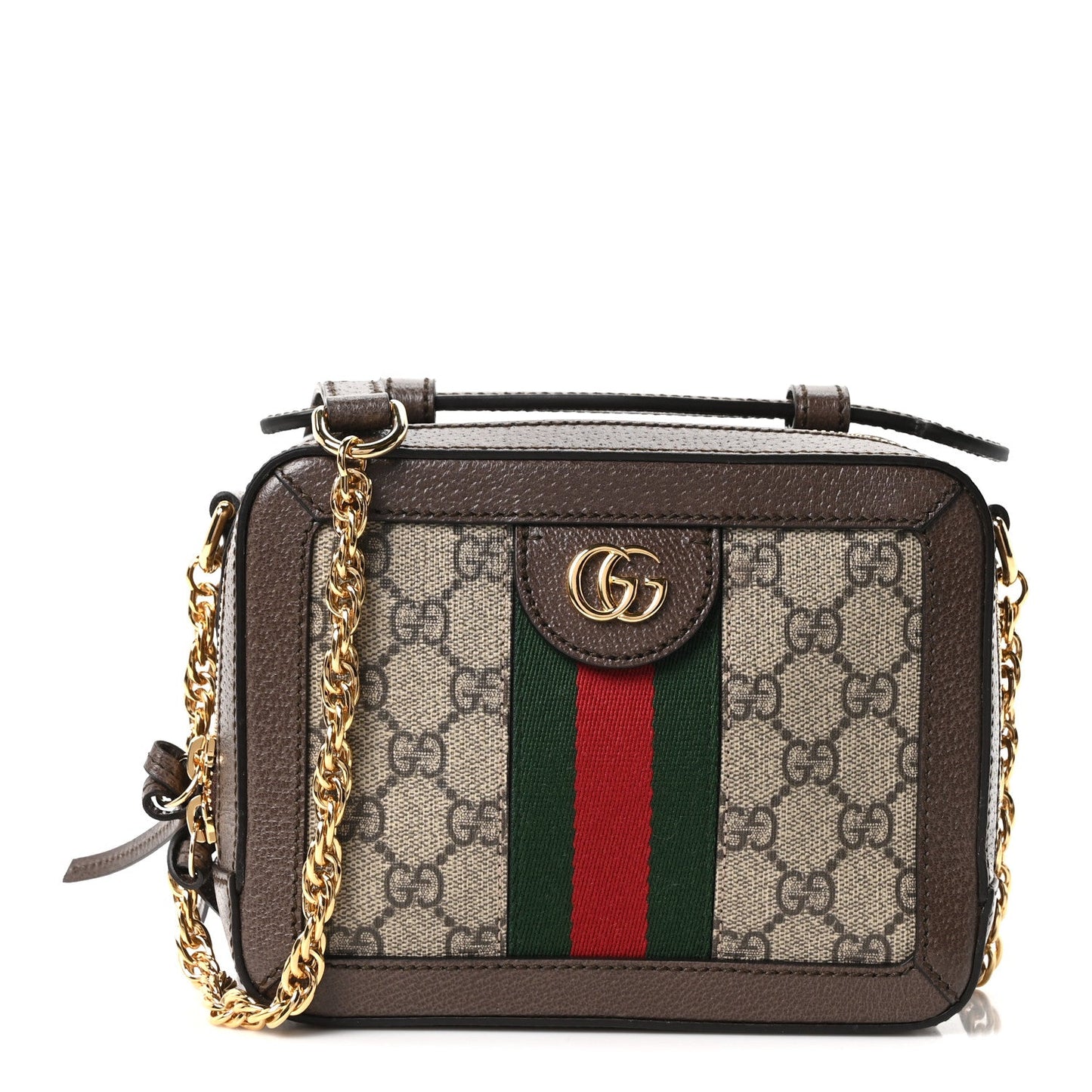 GG Supreme Monogram Mini Ophidia Top Handle Shoulder Bag Brown