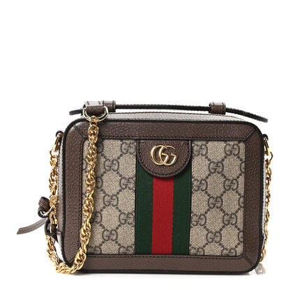 GG Supreme Monogram Mini Ophidia Top Handle Shoulder Bag Brown