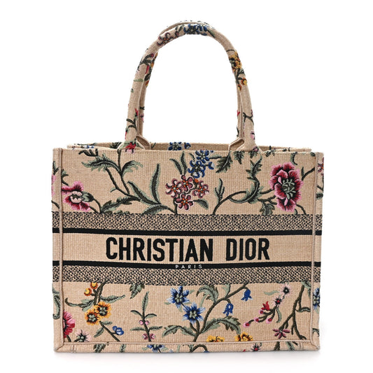Raffia Embroidered Petites Fleurs Medium Book Tote Natural