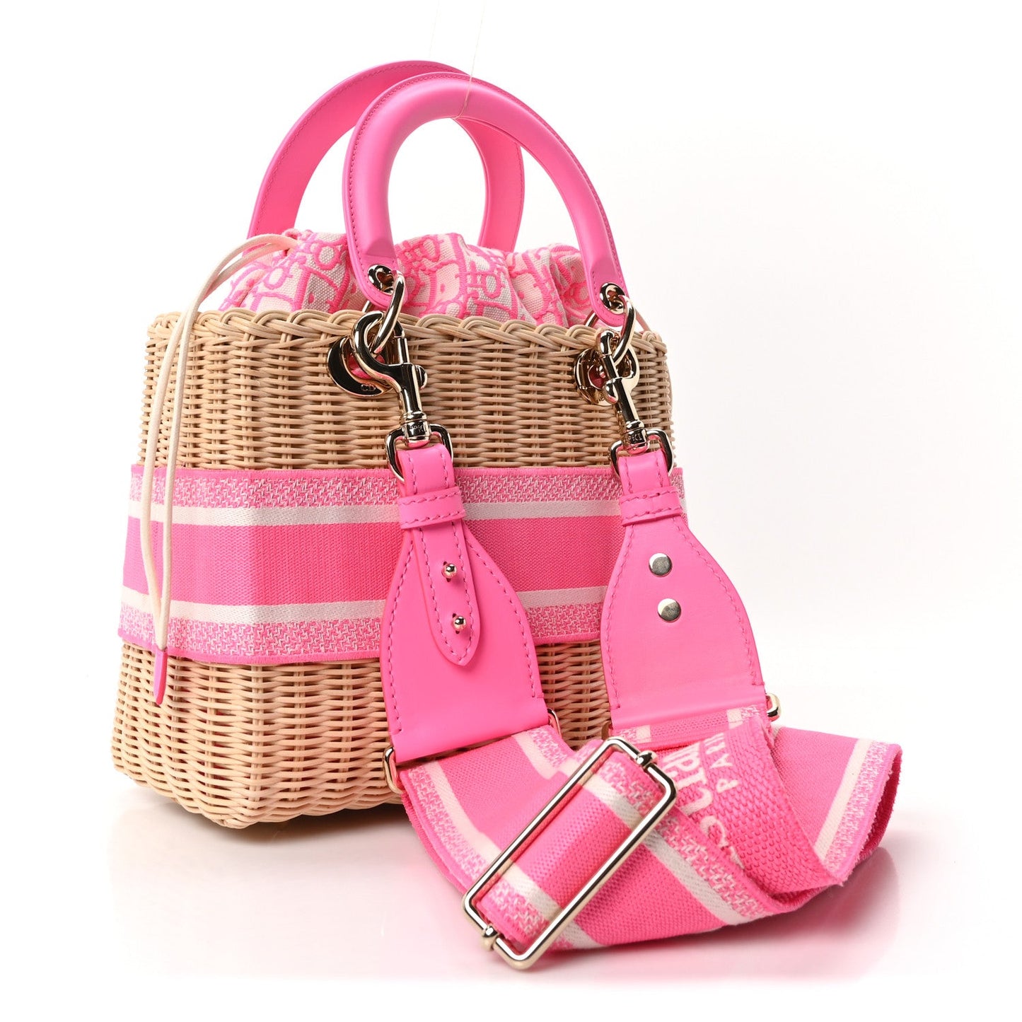 Wicker Oblique Medium Lady Dior Bag Fluorescent Pink