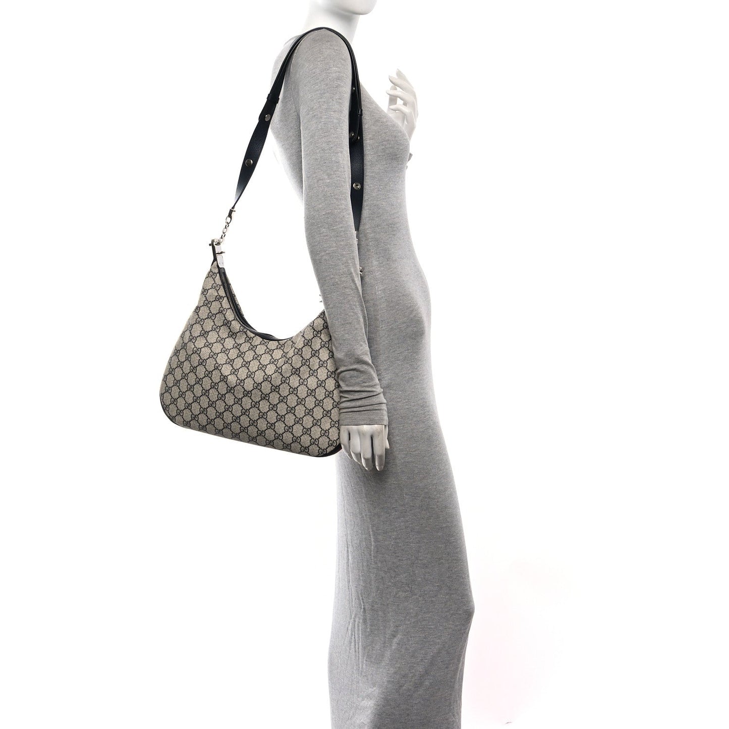 GG Supreme Monogram Textured Calfskin Web Large Attache Shoulder Bag Beige Blue