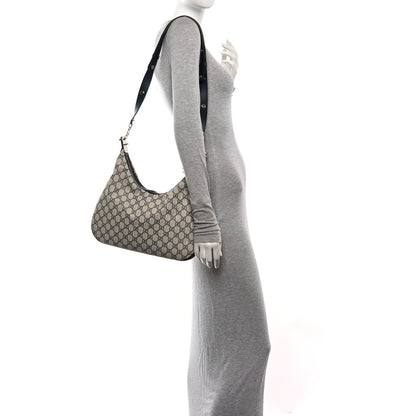 GG Supreme Monogram Textured Calfskin Web Large Attache Shoulder Bag Beige Blue