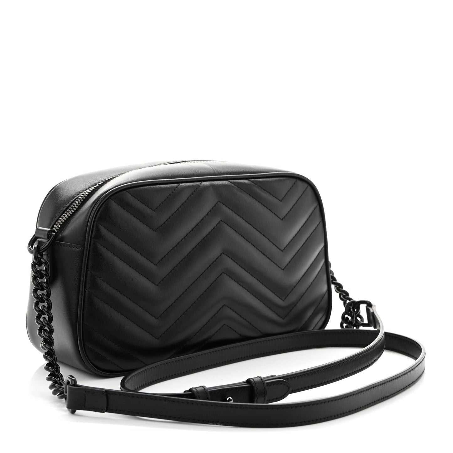 Calfskin Matelasse Monochrome Small GG Marmont Chain Shoulder Bag Black