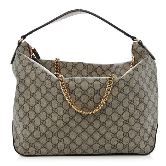 GG Supreme Monogram Large Linea A Hobo Light Brown