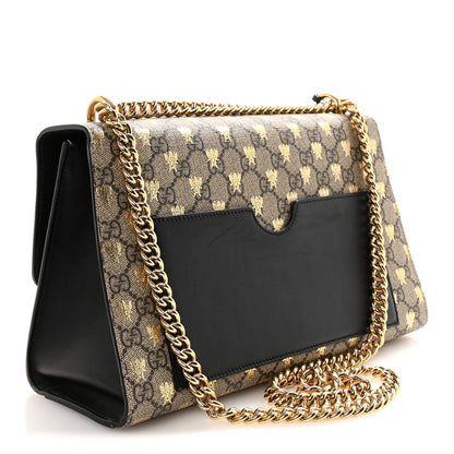 GG Supreme Monogram Bees Medium Padlock Shoulder Bag Beige Oro Black