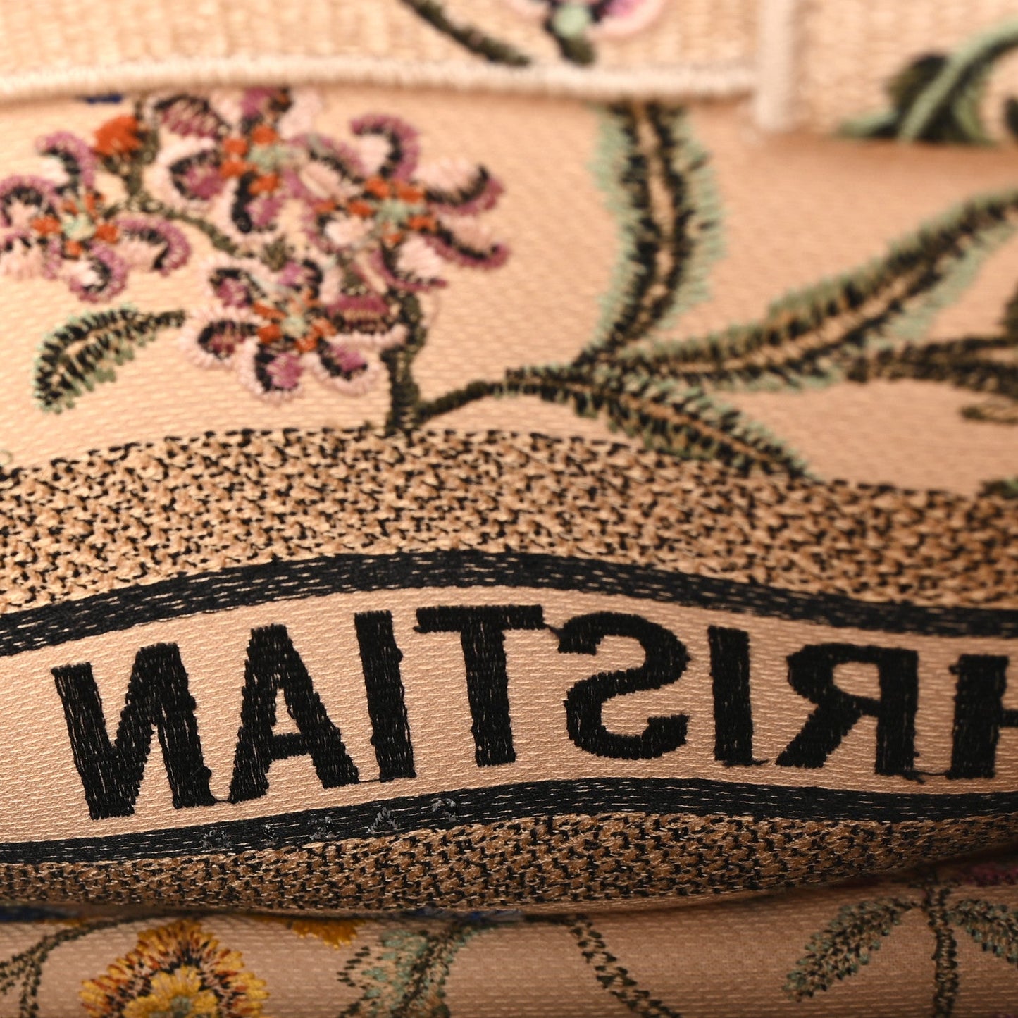 Raffia Embroidered Petites Fleurs Medium Book Tote Natural