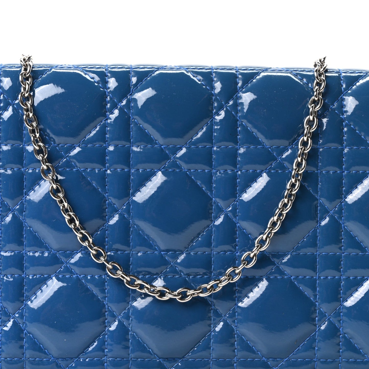 Patent Cannage Lady Dior Convertible Clutch Blue
