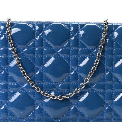 Patent Cannage Lady Dior Convertible Clutch Blue