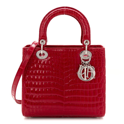 Alligator Medium Lady Dior Red