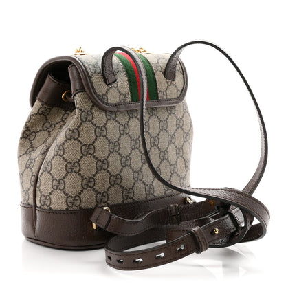 GG Supreme Monogram Textured Dollar Calfskin Web Mini Ophidia Chain Drawstring Backpack Beige Brown