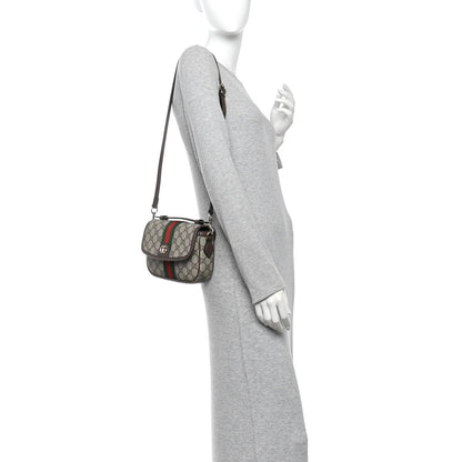 GG Supreme Monogram Textured Dollar Calfskin Small Ophidia Top Handle Shoulder Bag Beige Brown