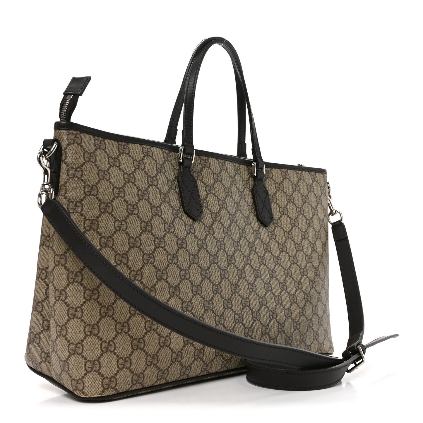 GG Supreme Monogram Medium Zippered Tote Dark Brown