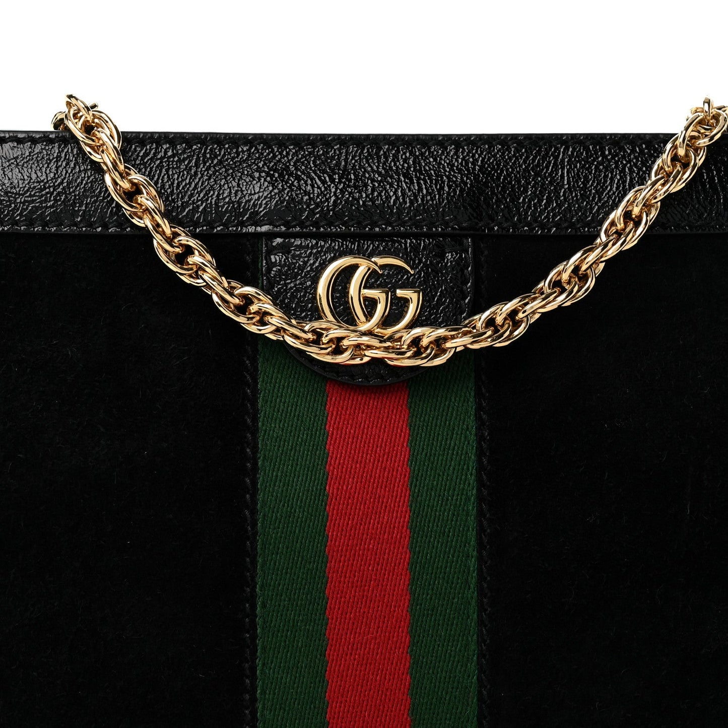 Suede Patent GG Web Small Ophidia Chain Shoulder Bag Black