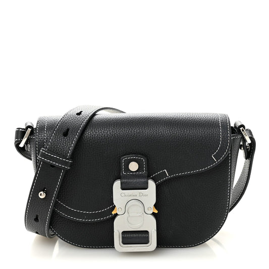 Grained Calfskin Saddle Messenger Bag With Strap Black