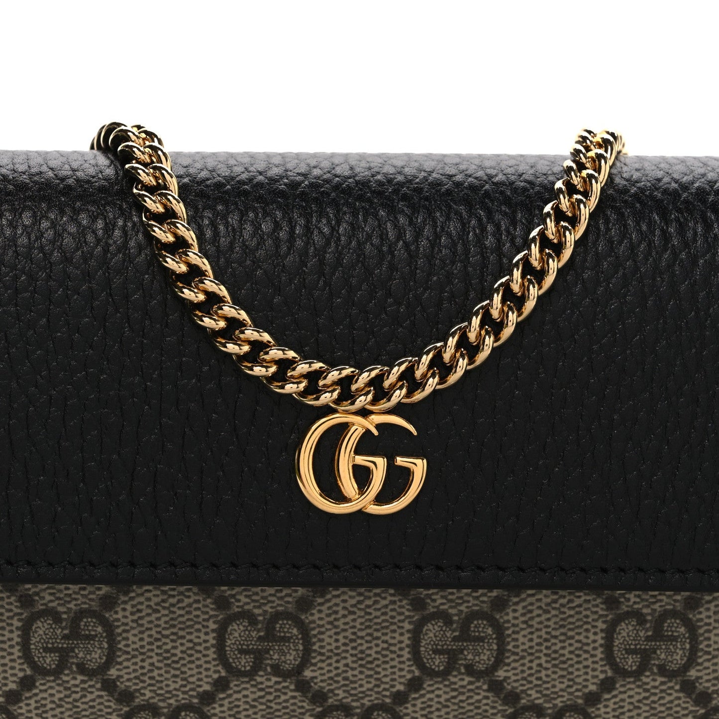 Dollar Calfskin GG Supreme Monogram Petite GG Marmont Wallet Chain Bag Black Beige Ebony