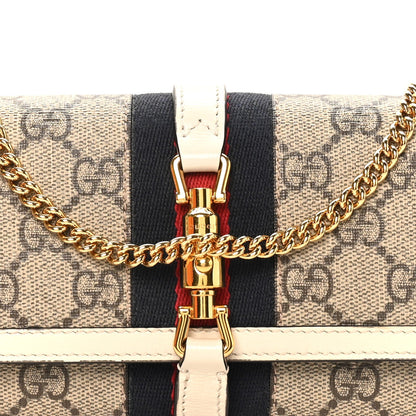GG Supreme Monogram Textured Calfskin Web Jackie 1961 Chain Wallet Beige Ebony Mystic White