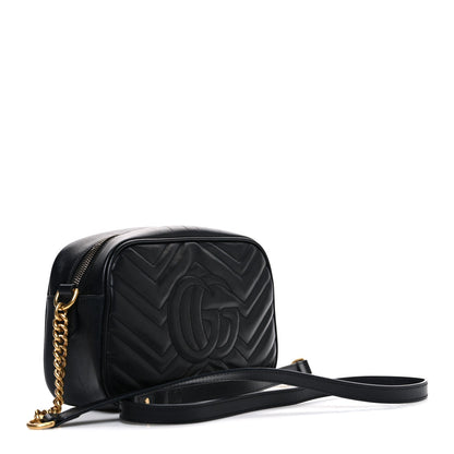 Calfskin Matelasse Small GG Marmont Chain Shoulder Bag Black