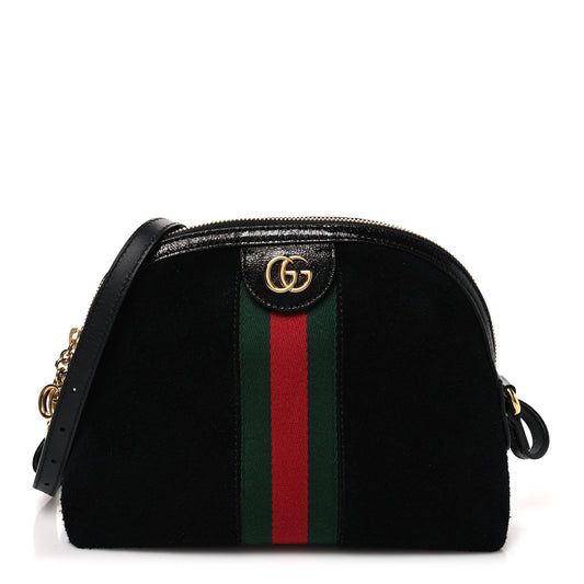 Suede Patent Web GG Small Ophidia Dome Shoulder Bag Black