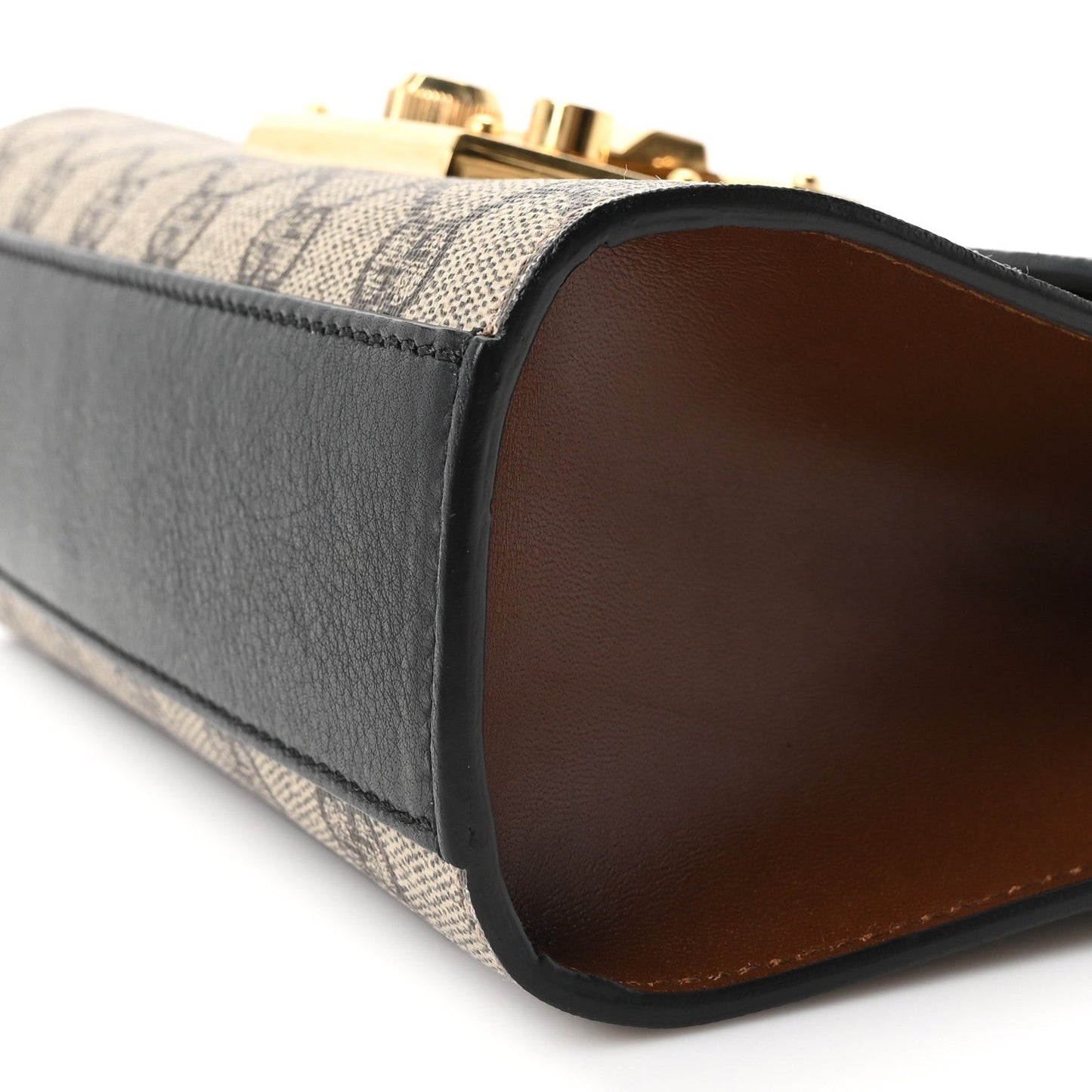 GG Supreme Monogram Calfskin Small Padlock Shoulder Bag Beige Black Cuir