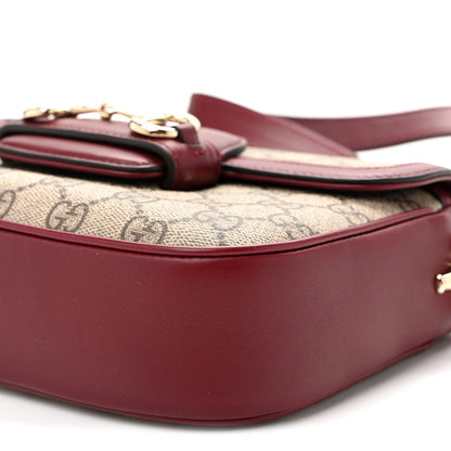 GG Supreme Monogram Horsebit 1955 Soft Small Shoulder Bag Beige Ebony Rosso Ancora