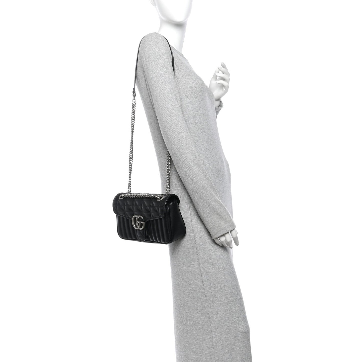 Calfskin Matelasse Aria Small GG Marmont Shoulder Bag Black