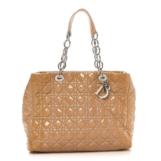 Patent Cannage Large Dior Soft Shopping Tote Beige