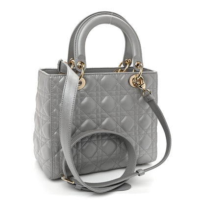 Pearly Lambskin Cannage Medium Lady Dior Grey