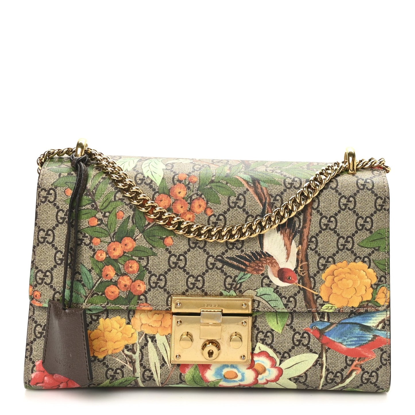 GG Supreme Monogram Tian Medium Padlock Shoulder Bag Beige Multicolor New Acero