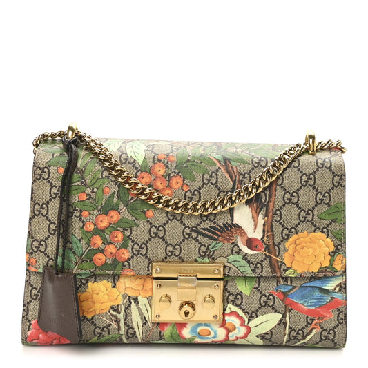 GG Supreme Monogram Tian Medium Padlock Shoulder Bag Beige Multicolor New Acero